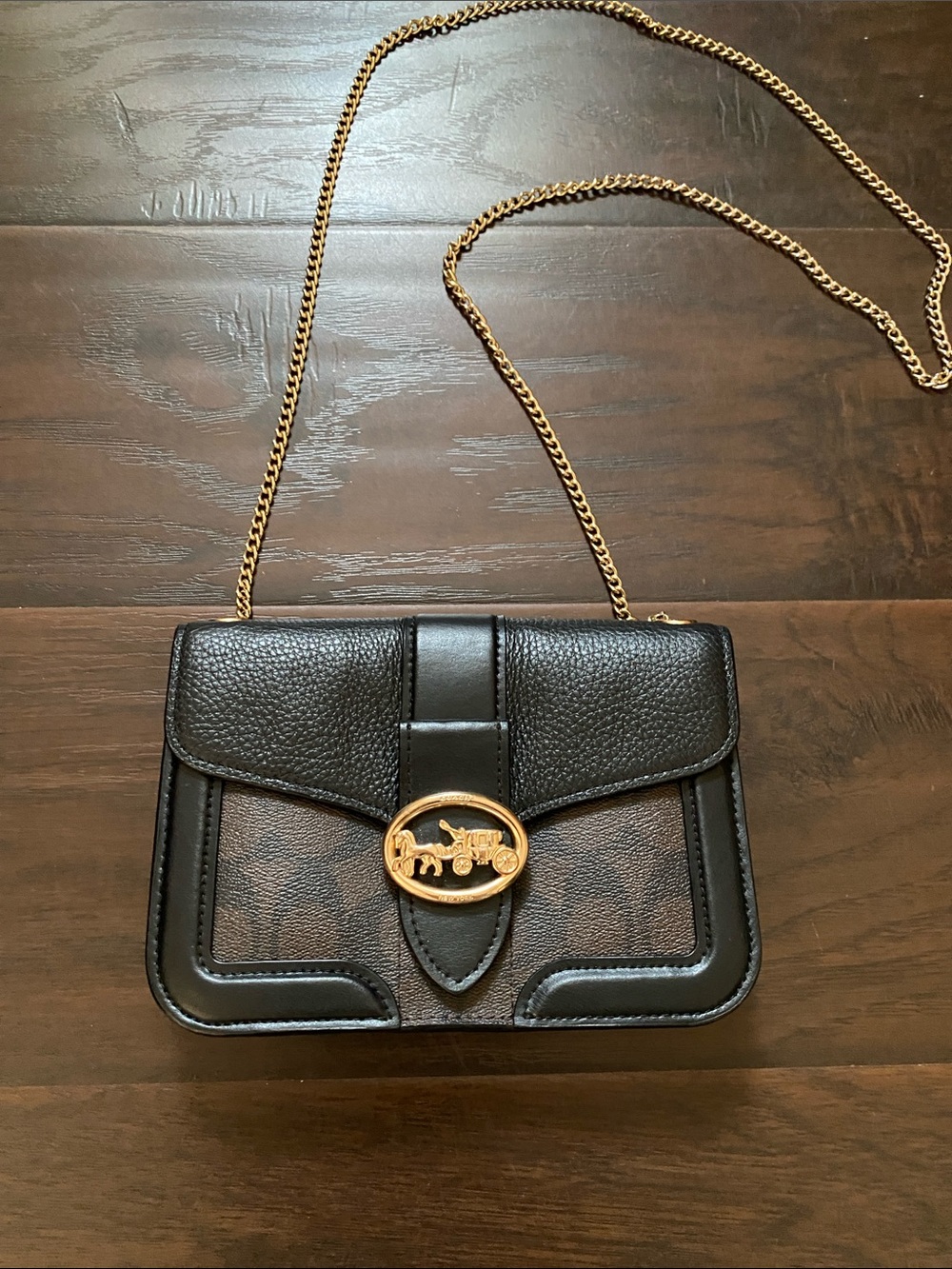 Coach Georgie Crossbody Gold Chain Monogrammed Brown Black 7287 - Picture 2 of 16